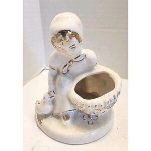 Vintage Mccoy Pottery Unmarked GIRL & DUCK GOOSE Planter Basket Figurine READ